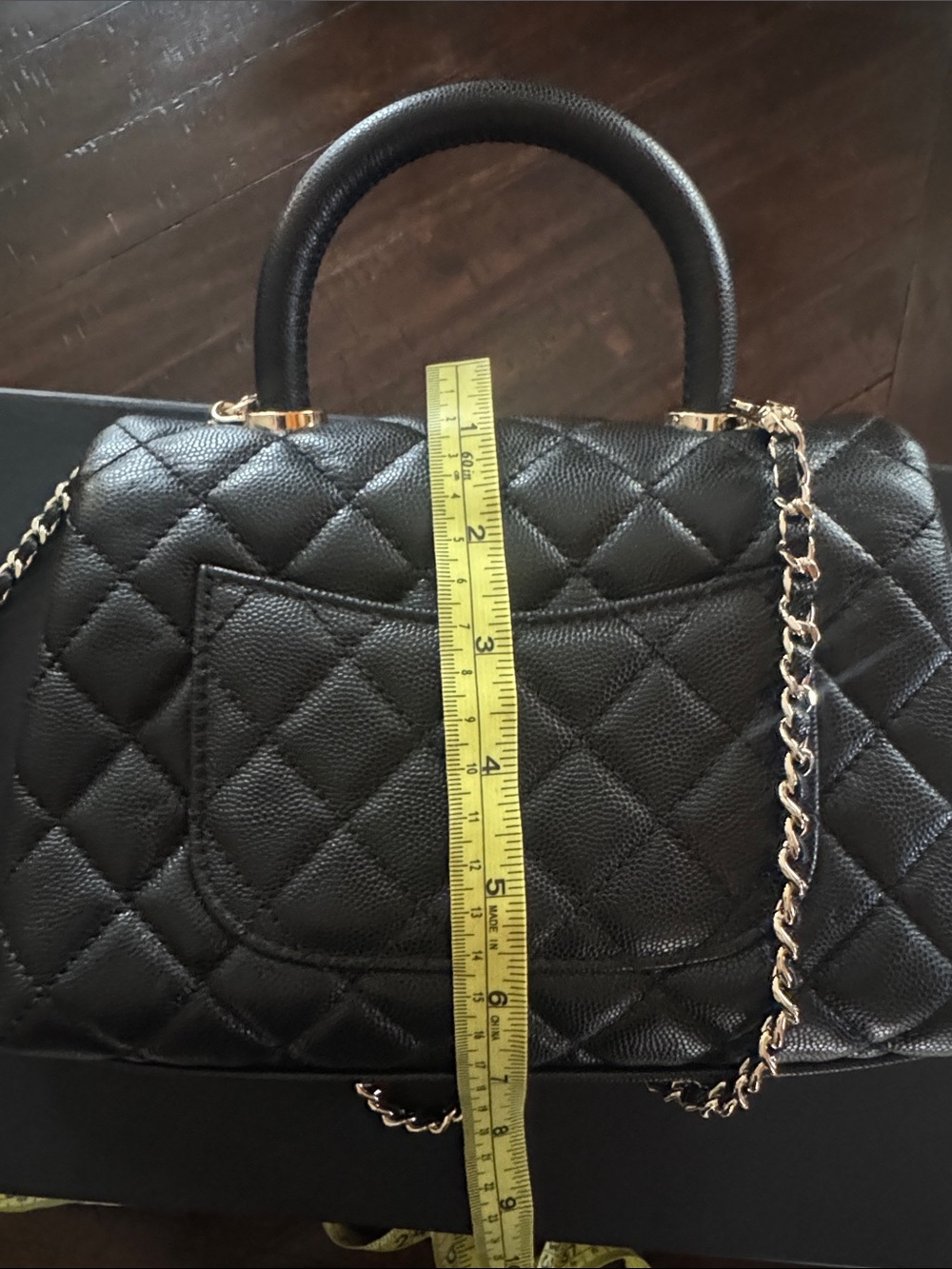 Black Quilted Leather Shoulder Bag with Gold Hardware - Picture 7 of 9